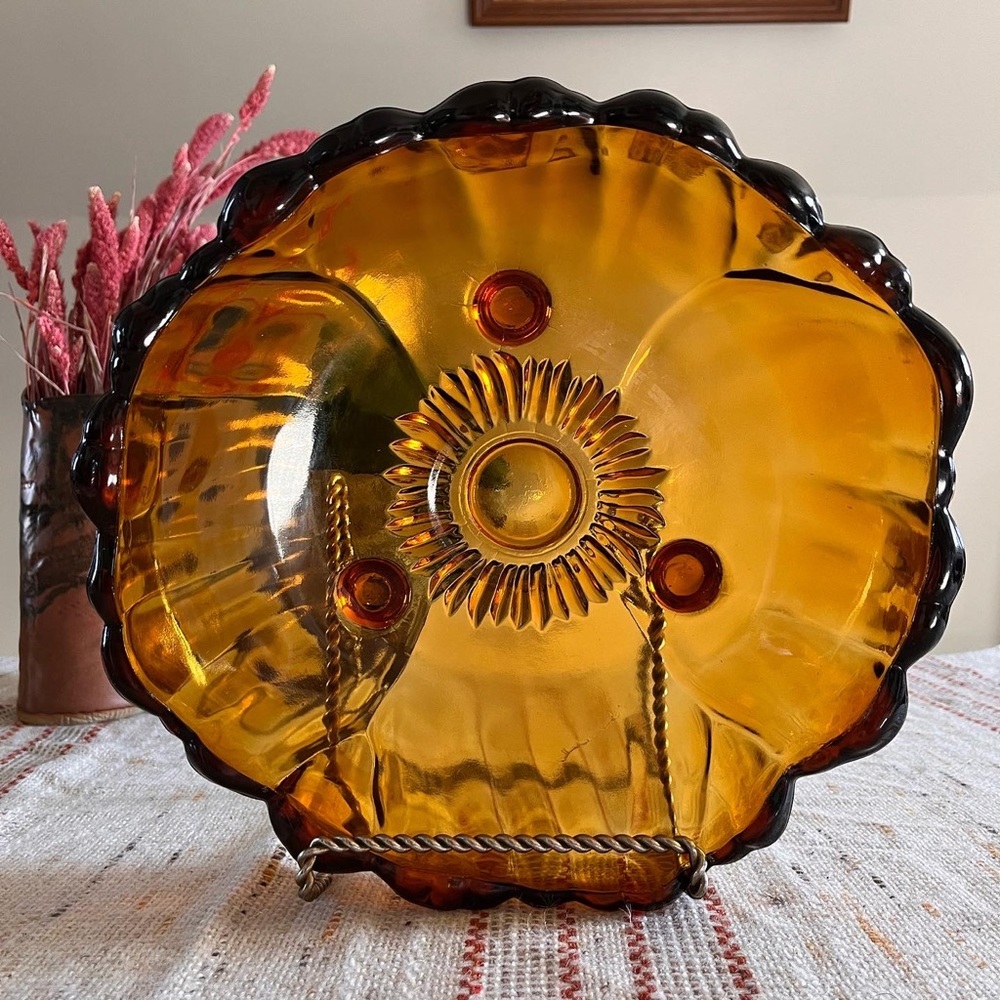 1960s Amber glass sunflower centrepiece bowl